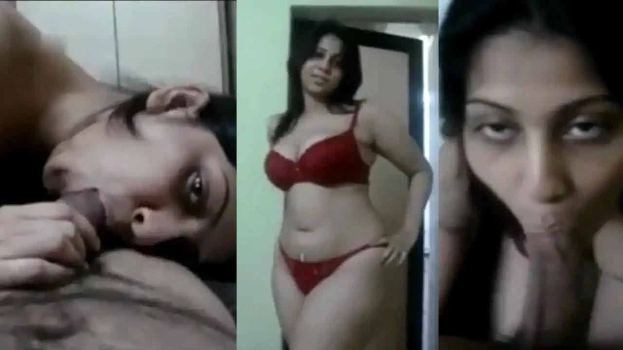 hot red bra sexy curvy figure bhabhi giving blowjob to her lover thumbnail